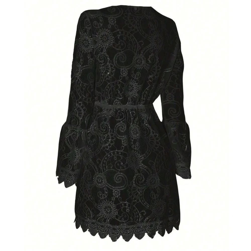 Boho Sheer Stretchy Waist Beach Swim Cover up - Picture 4 of 10